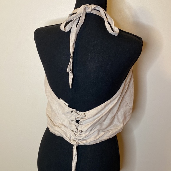 White Crow Off to the Races Beige Floral Embroidered Halter Top - Picture 4 of 6